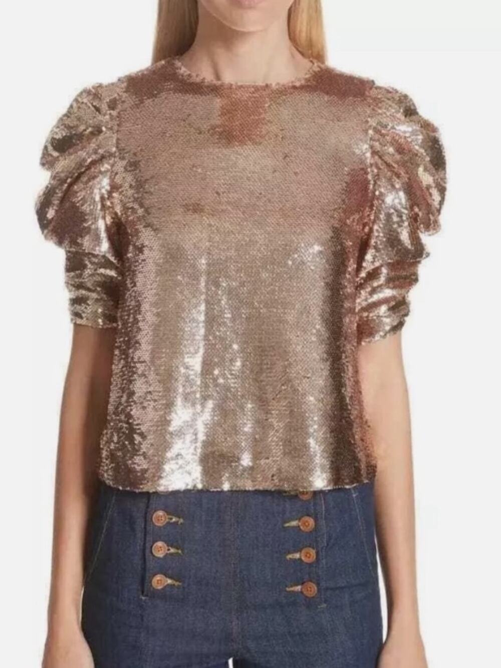 Ulla Johnson Rae Rose Gold Metallic Sequin Top Blouse Sz 6